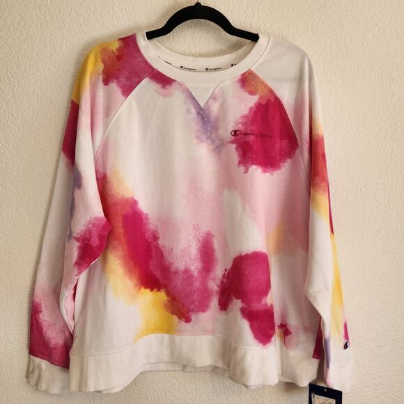 Champion Women Size 2XL Campus French Terry Crew Fuchsia Athletic Sweatshirt NWT - Picture 2 of 10